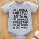 "Newborn Infant Short Sleeve Romper ""be Careful"" Print Crew Neck Bodysuit Onesies For Baby Girls Toddler Summer Clothes"