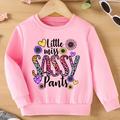 Girls Cute Floral And Letter Casual Creative Pullover Sweatshirt, Long Sleeve Crew Neck Tops, Kids Clothing