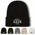 Dave Embroidery Graphic Beanie Simple Solid Color Knit Hats Warm Cuffed Beanies Elastic Skull Cap For Women Men Autumn & Winter