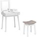 TJUNBOLIFE Vanity Table Set with Flip Top Mirror and Cushioned Stool Folding Top Flip Mirrored Large Organizer for Home Bedroom Bathroom Makeup Dressing Table Set with 2 Drawers White