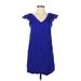 J.Crew Collection Cocktail Dress - Mini V Neck Short sleeves: Blue Print Dresses - Women's Size 00