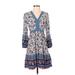 LOFT Beach Casual Dress - Mini V Neck 3/4 sleeves: Blue Floral Dresses - Women's Size X-Small