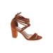 Allegra K Heels: Strappy Chunky Heel Boho Chic Brown Print Shoes - Women's Size 7 - Open Toe