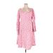 ELOQUII Cocktail Dress - A-Line V Neck 3/4 sleeves: Pink Polka Dots Dresses - Women's Size 18 Plus