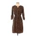 Old Navy Casual Dress - Shirtdress V Neck 3/4 sleeves: Brown Leopard Print Dresses - Women's Size X-Small