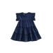 Canrulo Toddler Baby Girls Casual Dresses Princess Denim Ruffles Fly Sleeve A-line Dress Summer Clothes Blue 1-2 Years