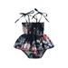 TheFound Newborn Baby Girl Summer Clothes Sleeveless Ruffle Floral Dress Romper Spaghetti Strap Lace Up Bodysuit