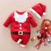 Herrnalise Baby Santa Outfit Newborn Boy & Girl Christmas Outfits Infant Velvet Romper with Long Tail Santa Claus Hat(3-18Months)