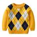 Toddle Knitted Sweater Pullover Argyle Plaid Knitwear Fall Winter Warm Knit Top Clothes for Little Boy Girls 3-8Y Yellow