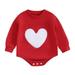Suealasg Baby Girls Valentineâ€™s Day Romper Infant Long Sleeve Crewneck Heart Embroidery Bodysuits Jumpsuits 3M 6M 12M 24M Casual Spring One Piece Clothes for Infant Girls