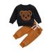 Canrulo 2Pcs Toddler Baby Boys Girls Clothes Cartoon Bear Long Sleeve Sweatshirt Tops Long Pants Outfits Tracksuit Black 2-3 Years