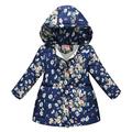 HBYJLZYG Hoodies Padded Jacket Parkas Coat Toddler Baby Girl Boy Mid-Length Floral Print Winter Warm Jacket Hooded Windproof Coat