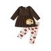 FOCUSNORM Toddler Baby Girls Thanksgiving Outfits Long Sleeve Tunic Dress Top + Turkey Print Legging Pants Set