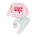 Canis Charming Baby Girls 2-piece Outfit featuring Long Sleeve Letters Print Sweatshirt Pants