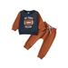 Canrulo Newborn Baby Boys Fall Clothes Long Sleeve Crew Neck Letters Rugby Print Sweatshirt with Sweatpants Infant Clothes Navy Brown 3-6 Months