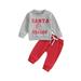 Canrulo Infant Toddler Baby Boys Christmas Clothes Long Sleeve Letter & Santa Claus Print Sweatshirt with Elastic Waist Sweatpants Set Gray Red 2-3 Years