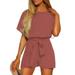 Women s Casual Boat Neck Rompers Loose Short Sleeve Jumpsuit High Waist Belted One Piece Playsuit Size XS-2XL