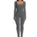 Peyakidsaa Women Wild Jumpsuits Solid Color Square Neck Long Sleeve Rompers