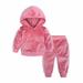 Elainilye Fashion Kids Girls Sweatsuit Winter Golden Velvet Hooded Pullover Sweatshirt Long Sleeve Top Casual Pants Suit Pink