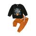 Xkwyshop Adorable Toddler Boys Halloween Outfits: Pumpkin Letter Print Sweatshirts Pants