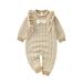 Luethbiezx Cozy Knit Jumpsuit for Baby Girls with Ruffle Long Sleeves and Bow Detail