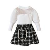 Canrulo Toddler Baby Girls Fall Outfits Mesh Long Sleeve Shirt Tops and Elastic Plaids A-Line Skirt Clothes Black 18-24 Months