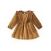 CenturyX Infant Girl Dress Ruffle Long Sleeve Round Neck Velvet Dress