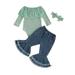 Bagilaanoe 3pcs Newborn Baby Girl Pants Set Long Sleeve Romper Tops + Denim Flare Trousers + Headband 6M 9M 12M 18M 24M Infant Casual Clothes