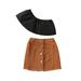 Canrulo 2Pcs Toddler Baby Girls Summer Clothes Sleeveless Slash Neck Top with Button A-Line Skirt Casual Outfits Brown 2-3 Years