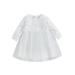 Hirigin Floral Embroidered Long Sleeve Round Neck Tulle Princess Dress for Girls