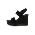 Calvin Klein Damen Sandaletten PLATEAU-WEDGES mit Leder, schwarz, Gr. 40EU