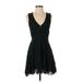 Free People Casual Dress - A-Line Plunge Sleeveless: Black Solid Dresses - Women's Size 0