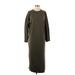 Casual Dress - Sweater Dress High Neck 3/4 sleeves: Green Print Dresses - Women's Size Small