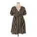 Mason Casual Dress - Wrap V-Neck Short sleeves: Brown Print Dresses - Women's Size 2X