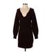 MNG Cocktail Dress - Mini V-Neck Long sleeves: Burgundy Solid Dresses - Women's Size Small