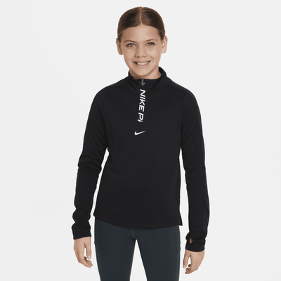 Nike Pro Girls' Dri-FIT Long-Sleeve 1/2-Zip Top - Black - Polyester