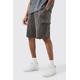 Mens Grey Tall Elasticated Waist Velour Cargo Shorts, Grey