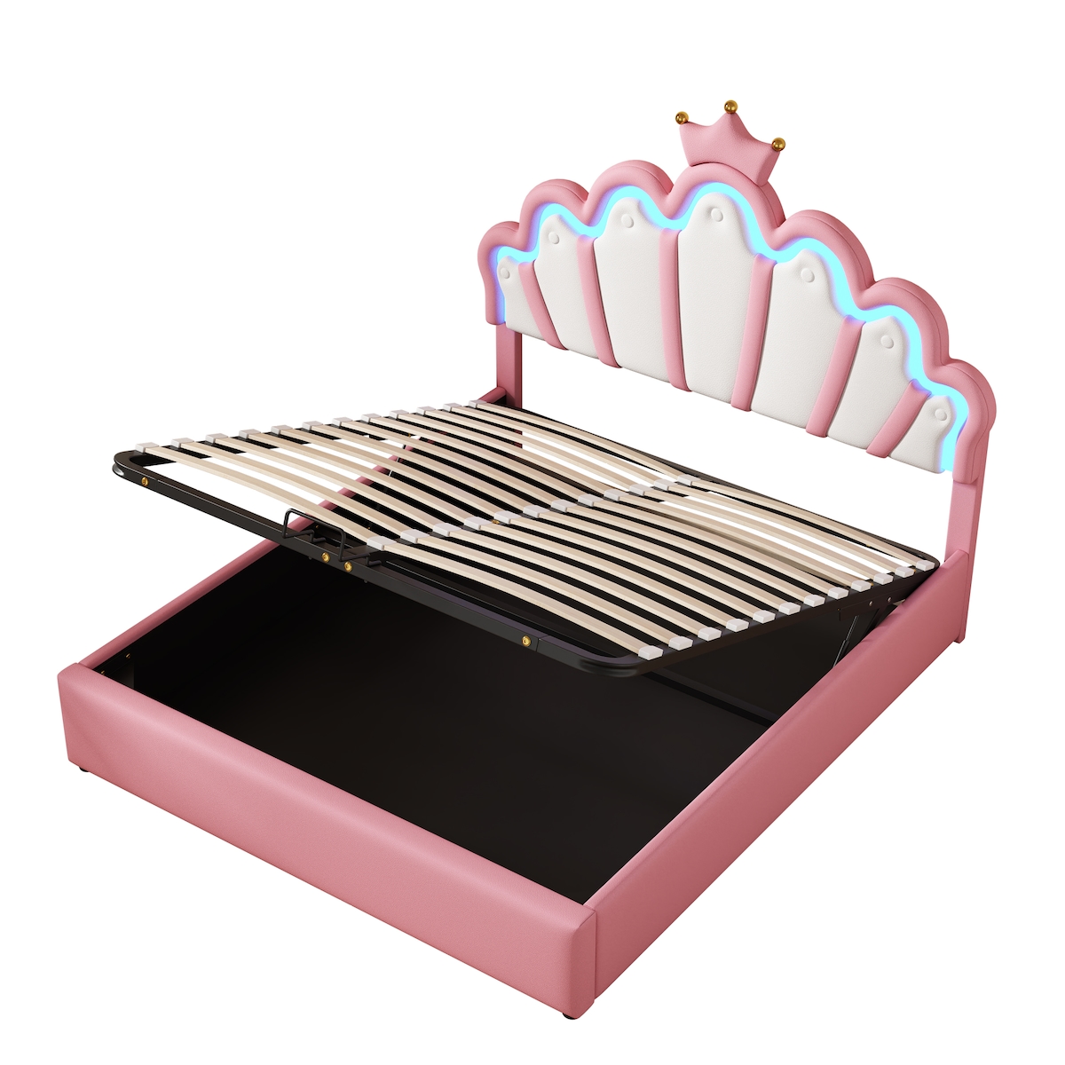 Merax 140*200cm Flachbett, Polsterbett, verstellbare Ambiente-Beleuchtung, Rosa Image