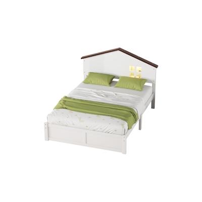 Merax 140*200cm flaches Bett, kleine Fensterdekoration, LED-Nachtlicht, Massivholz, weiß