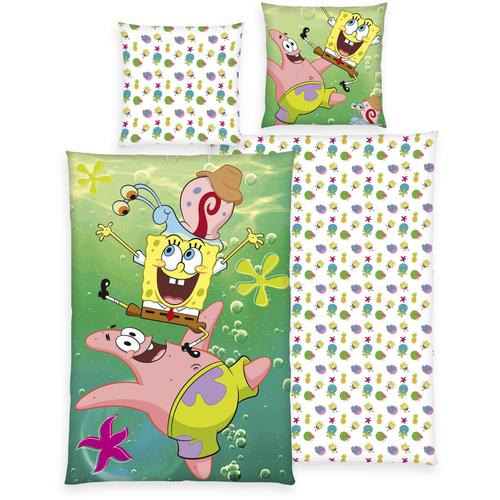 Bettwäsche SPONGE BOB ""Spongebob"" Gr. B/L: 135 cm x 200 cm, 1 St., 1 St., Renforcé, B/L: 80 cm x 80 cm, bunt mit tollem Motiv