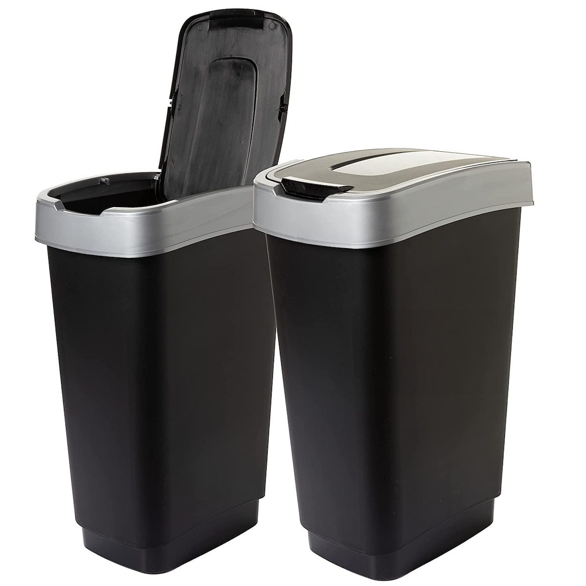 2x50 Liter Abfalleimer mit Schwingdeckel , 56,5x29,5x39,5 cm Schwarz/Silber Image