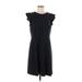Ann Taylor LOFT Casual Dress - A-Line High Neck Short sleeves: Black Print Dresses - Women's Size 12