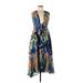 Alexandra Farmer exclusively for Anthropologie Casual Dress - A-Line Plunge Sleeveless: Blue Dresses - Women's Size Medium Petite