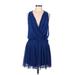 Bar III Casual Dress - Mini V-Neck Sleeveless: Blue Solid Dresses - Women's Size Medium