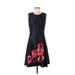 DKNY Cocktail Dress - A-Line High Neck Sleeveless: Black Floral Dresses - Women's Size 8