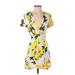 Dress Forum Casual Dress - Mini Plunge Short sleeves: Yellow Print Dresses - Women's Size Small