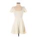 Forever 21 Casual Dress - Mini Scoop Neck Short sleeves: Ivory Print Dresses - Women's Size Small