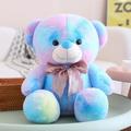 EacTEL kawaii rainbow teddy bear toy stuffed animal doll pillow bow bear birthday gift for girls 35cm 3