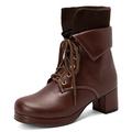 Gicoiz Women Round Toe Lace Up Block Heel Platform Boots Winter Lace Up Fashion Ankle Cuff Military Combat Biker Booties Casual Brown Size 6-40