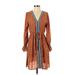 Moon River Casual Dress Plunge Long sleeves: Brown Dresses - Women's Size Small